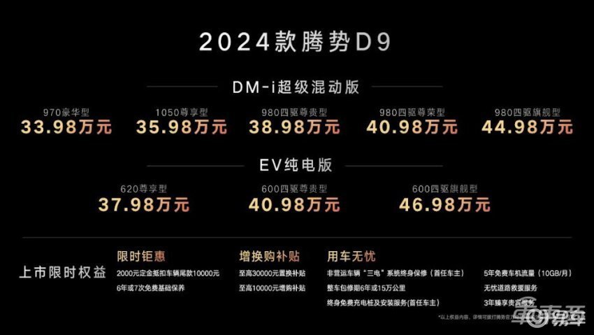 新能源MPV銷冠改款,！騰勢D933.98萬起，舒適性提升